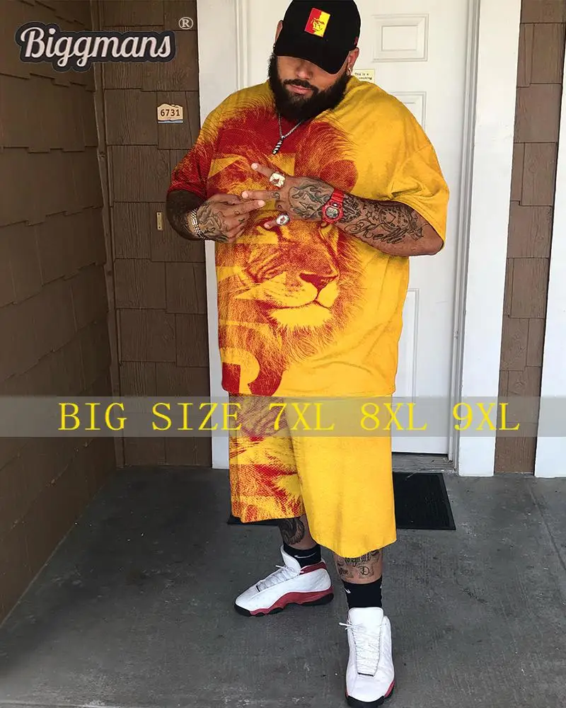 

Biggmans L-9XL For Men's T-Shirt Set Clothing Tiger Yellow Casual Short Sleeve Shorts 3D Big and Tall Plus Size Suit