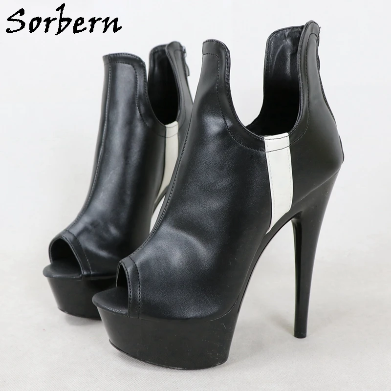 

Sorbern Low Cut Ankle Boots For Women 15Cm Stripper High Heel Open Toe Shoes Short Booties Rear Zipper Custom Color