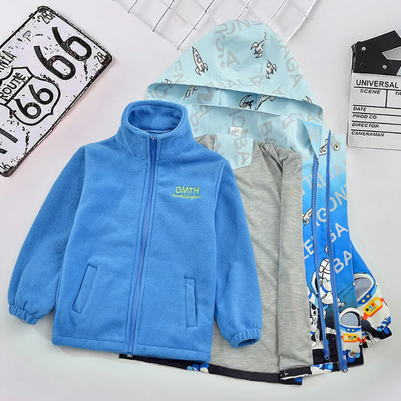 Children Hiking Jackets Zipper Baseball Uniform Windbreaker Hooded Coat New Teenager Outdoor Warm Outerwear Sports Clothing