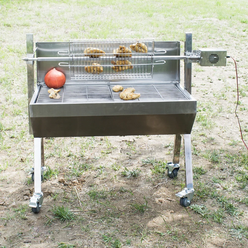 Adjustable Height Premium Outdoor Rotisserie BBQ Grills Stainless Steel Charcoal-Fueled Grill Premium Outdoor Cooking Experience