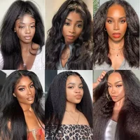 Perruque Lace Front Wig Naturelle Bouclée, Cheveux Crépus Lisses, Yaki, 13x4, Pre-Plucked, Transparent HD, pour Femme 5