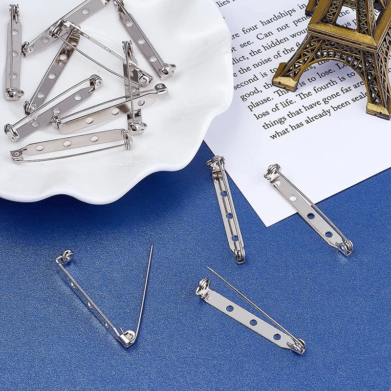 100 pz Bar Pin s spilla d'argento chiusura Pin schienali chiusura di sicurezza spilla per targhette nome creazione di gioielli artigianato fai da te distintivi 15mm-45mm  15