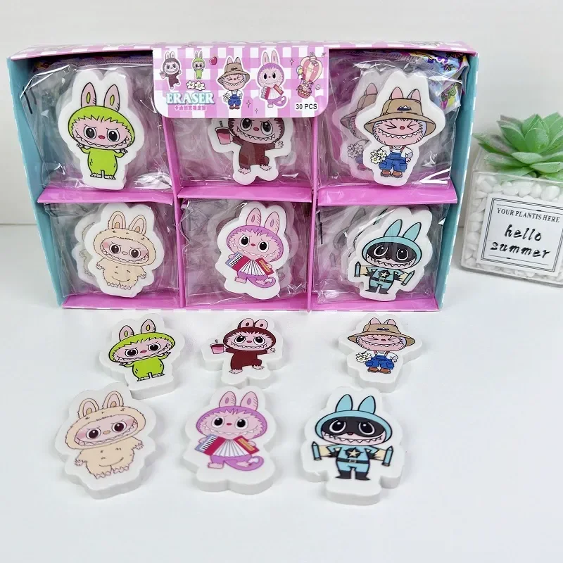 Capibala 지우개 30pcs Labubu 연필 지우개 Sanrio 귀여운 새 스타일 깨끗한 학생 용품 사무 작업 도매 박스 선물