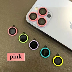 Luminous Ceramic Camera Protector Film with Glowing Tempered Glass Lens Ring Cap - iPhone 16 16 Plus (Pink)