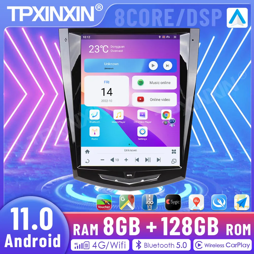 

10,5 дюймовый QLED экран Android 11 CarPlay для Cadillac ATS CTS SRX Escalade 2013-2018 Автомагнитола мультимедийный плеер GPS головное устройство
