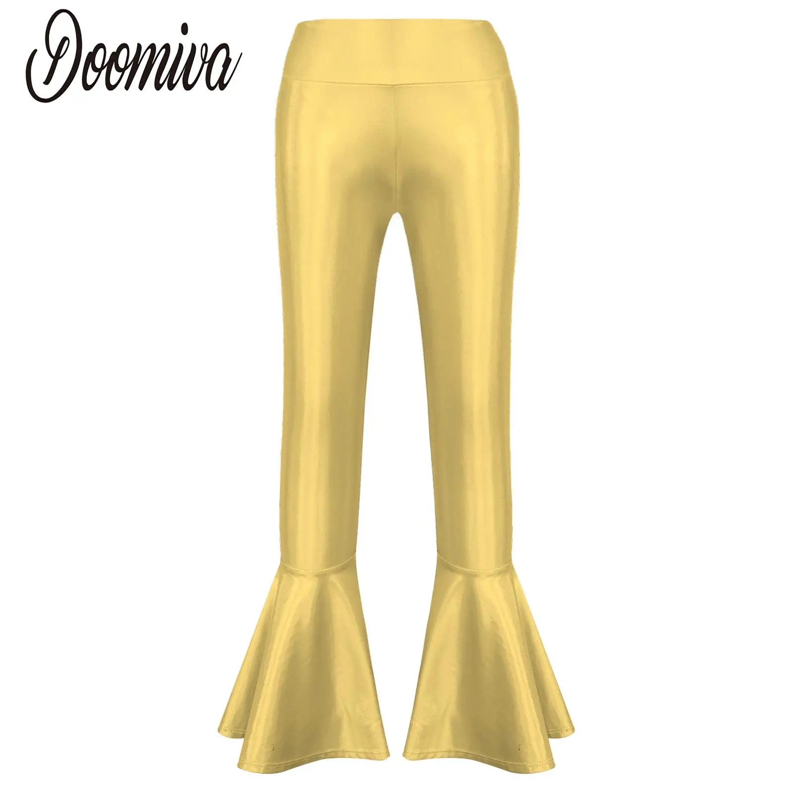 

Kids Girls Stretchy Flare Pants Bell Bottom Tights Shinny Metallic Athletic Footless Legging Pants for Performance Dance Costume