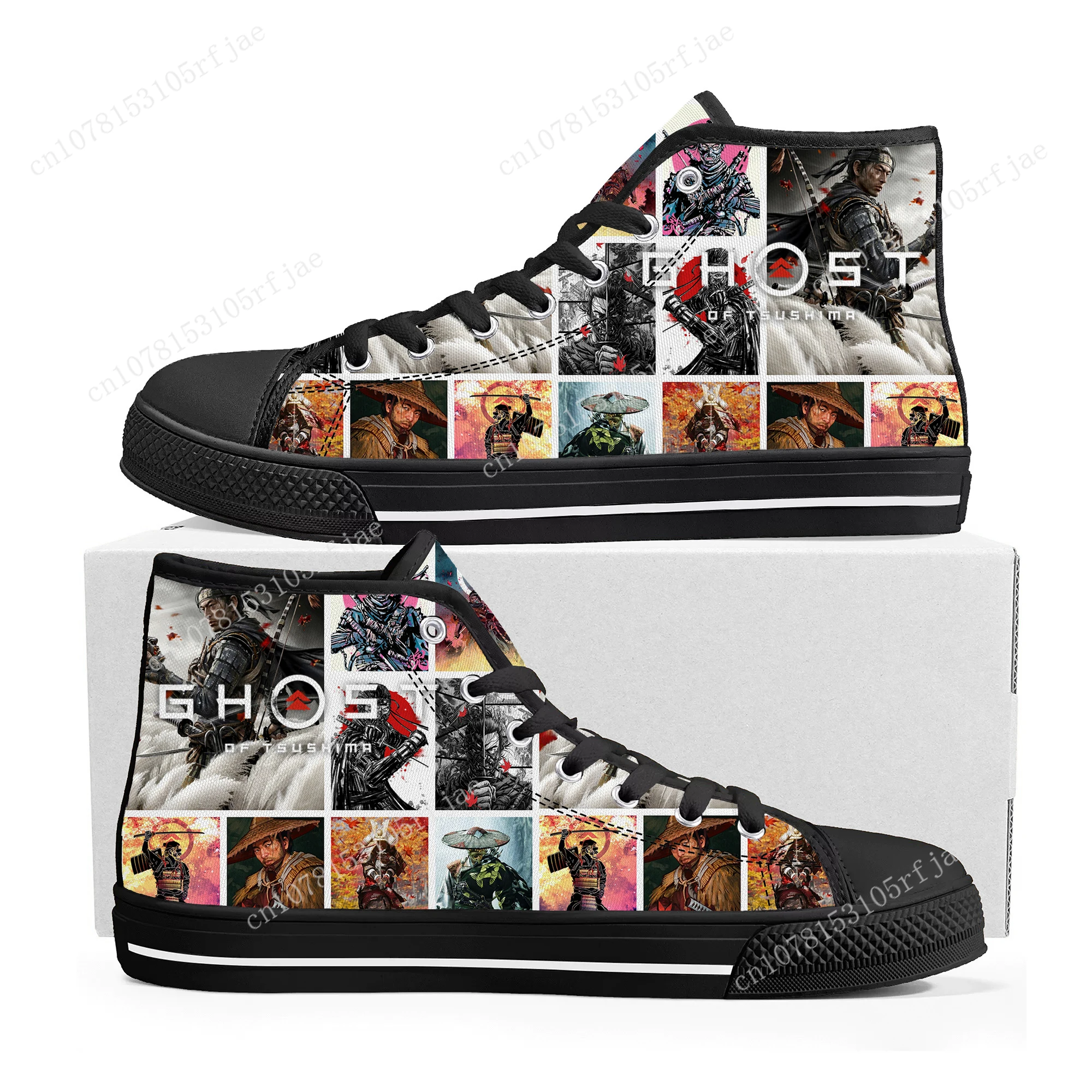 

Ghost of Tsushima High Top Sneakers Hot Cartoon Game Mens Womens Teenager High Quality Canvas Sneaker Custom Built Couple Shoes