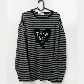 American Punk Vintage O Neck Long Sleeve Shirts All-Match Striped Design Harajuku Embroidery Tops Y2k Aesthetic High Street Tees 1