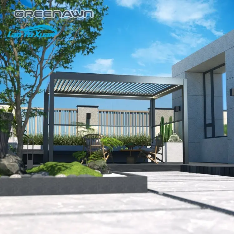 2023 Modern Garden Bioclimatica Pergola Motorizzata Louvre Roof Kit Patio Outdoor Alluminio Pergolato Bioclimatico In Alluminio