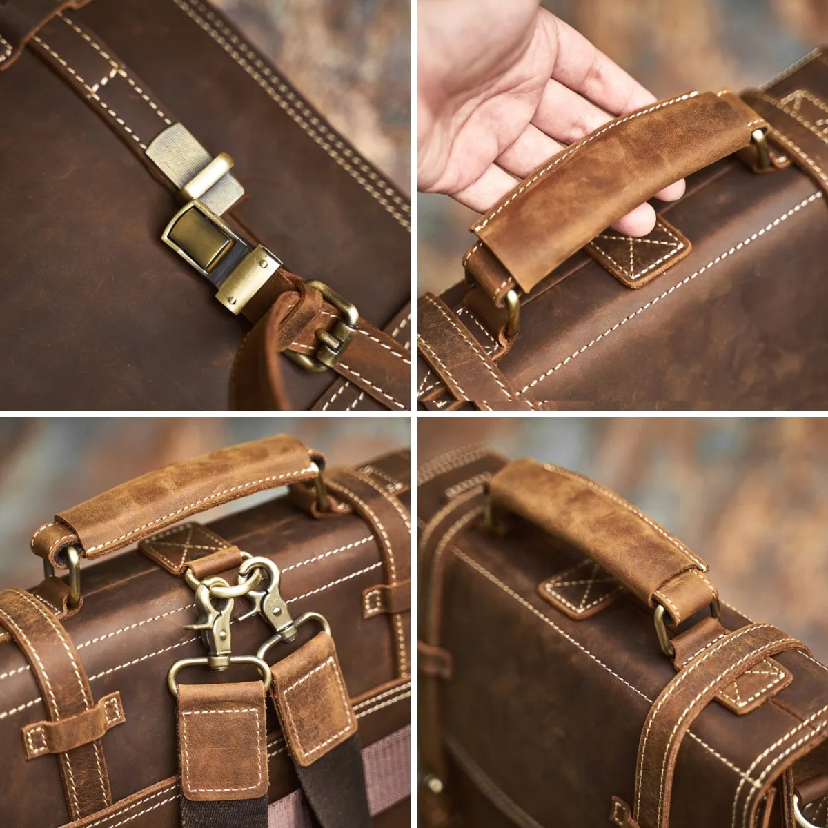 Genuine Leather Vintage NASVA Men's Backpack Crossbody Bag Handbag Satchel Messenger Bag  Leather Laptop Pouch 5