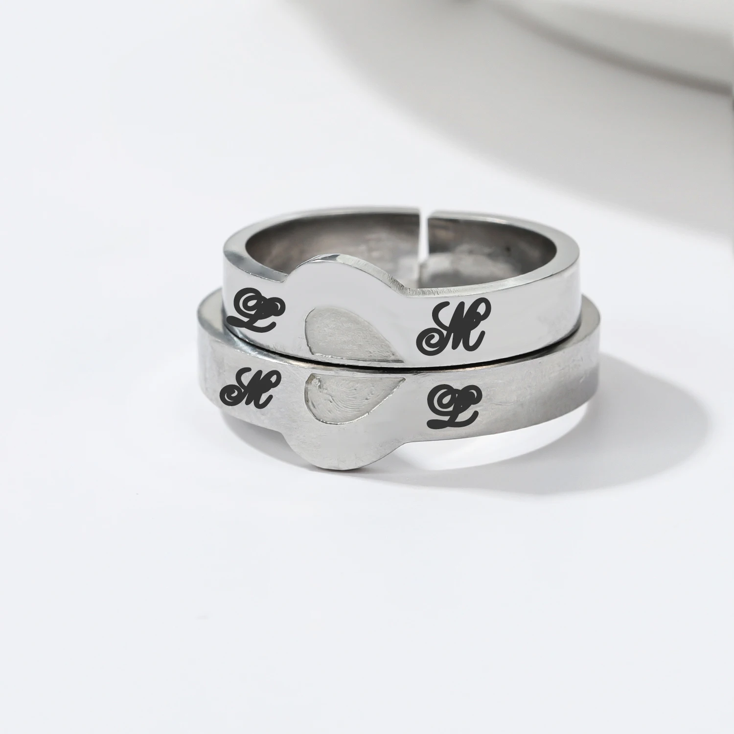 

HEART FINGERPRINT 18K GOLD PLATED COUPLE Custom Engraved Name Ring Customized Name Jewelry Personalized Gift For Women Men Ring