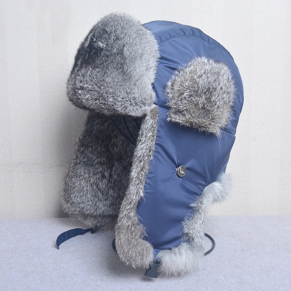 Winter Hat Fur Hat Earflap Hat Thick Warm Bomber Hat Men Real Rabbit Fur Earflap Trapper Outdoor Russian Cap Male Plus Size Winter Hats Ski Russian Hat winter hat,fur hat,earflap hat