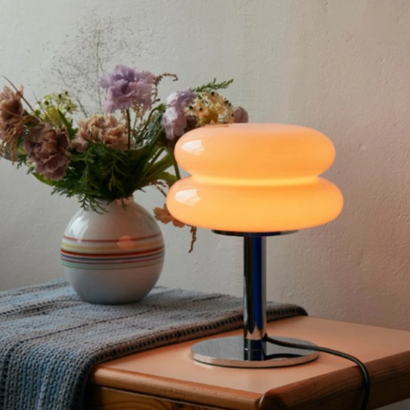 Medieval Cream Glass Egg Tart Mushroom Table Lamp Bedroom Bedside Study Home Decor Macaron Desk Light Ins Atmospher Night Lights