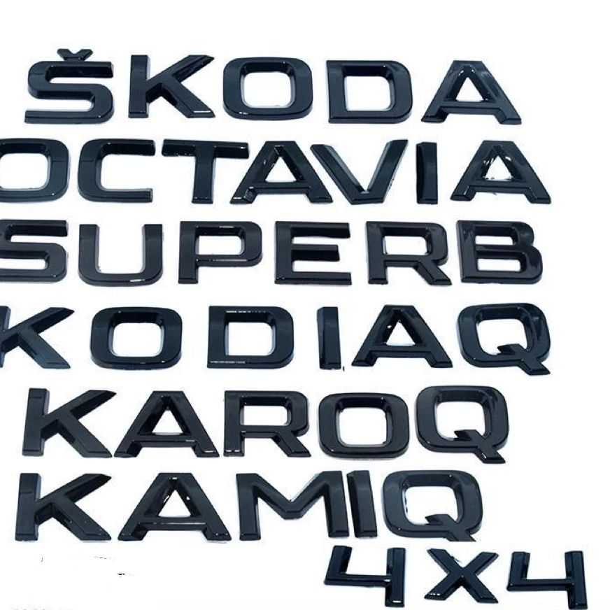 

For Skoda FABIA KAMIQ KAROQ KODIAQ OCTAVIA RAPID SUPERB YETI Car Trunk Letters Emblem Logo Sticker Front Rear Badge Glossy Black