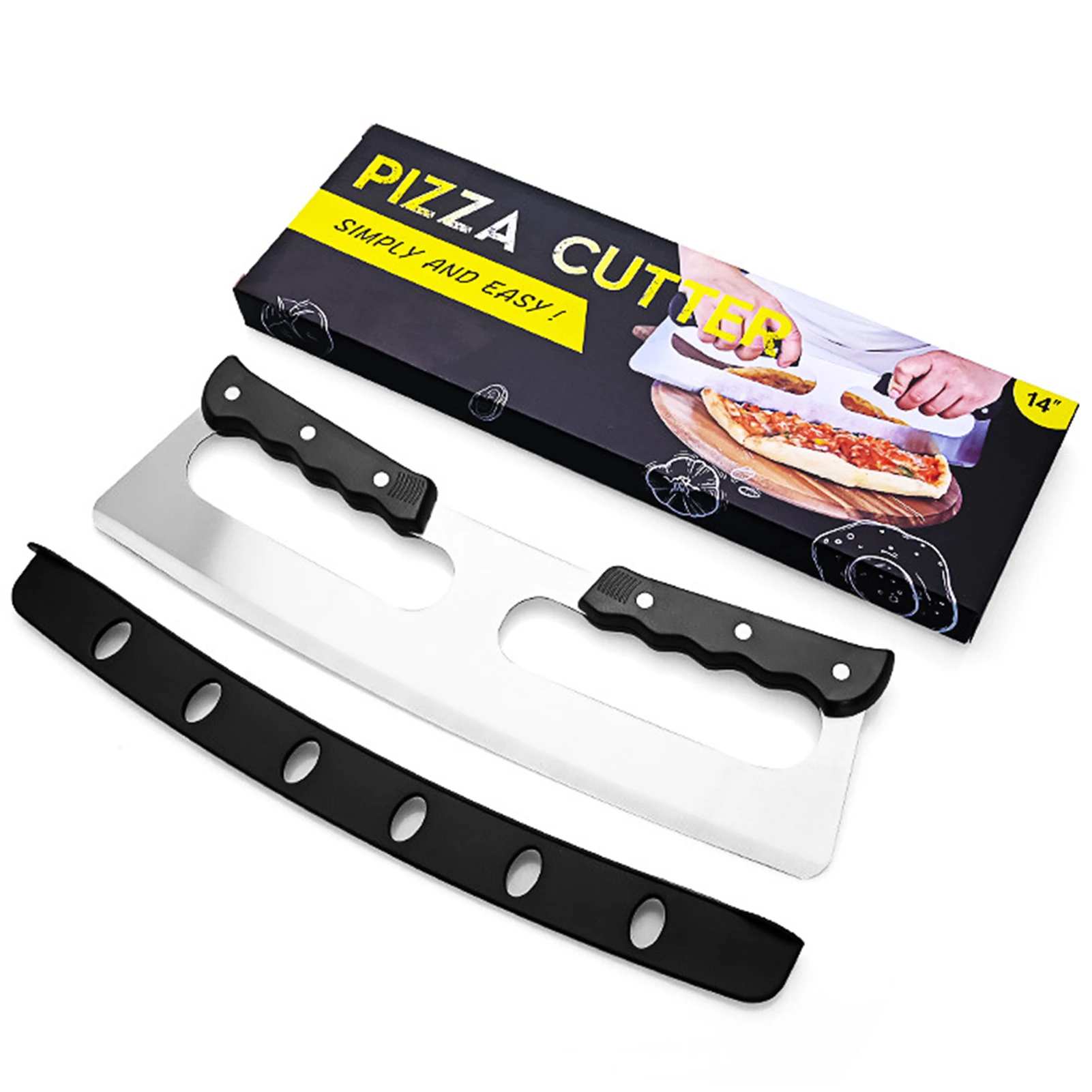 Stainless Steel Pizza Cutter With Double Handle Pizza Divider Slicer Chopper Pastry Pasta Dough Tool For Kitchen Baking Cutting