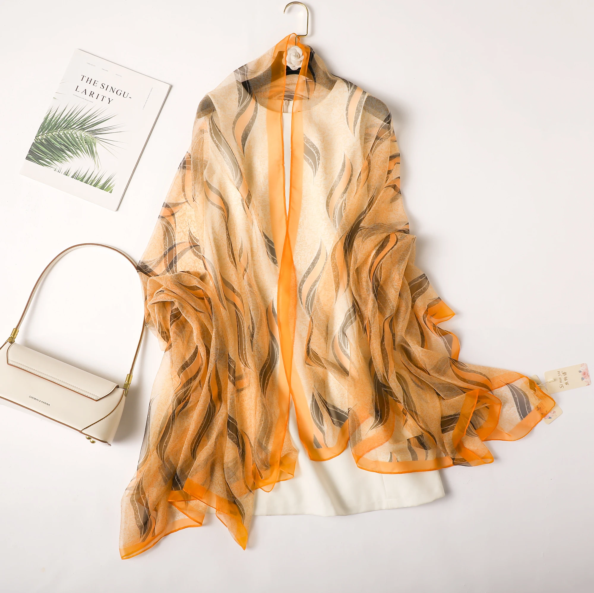 2025 Fashion Silk Scarf Women Foulard Thin Stoles Beach Travel Tippet Floral Long Veil Shawl Luxury Scarves Soft Premium Pareos