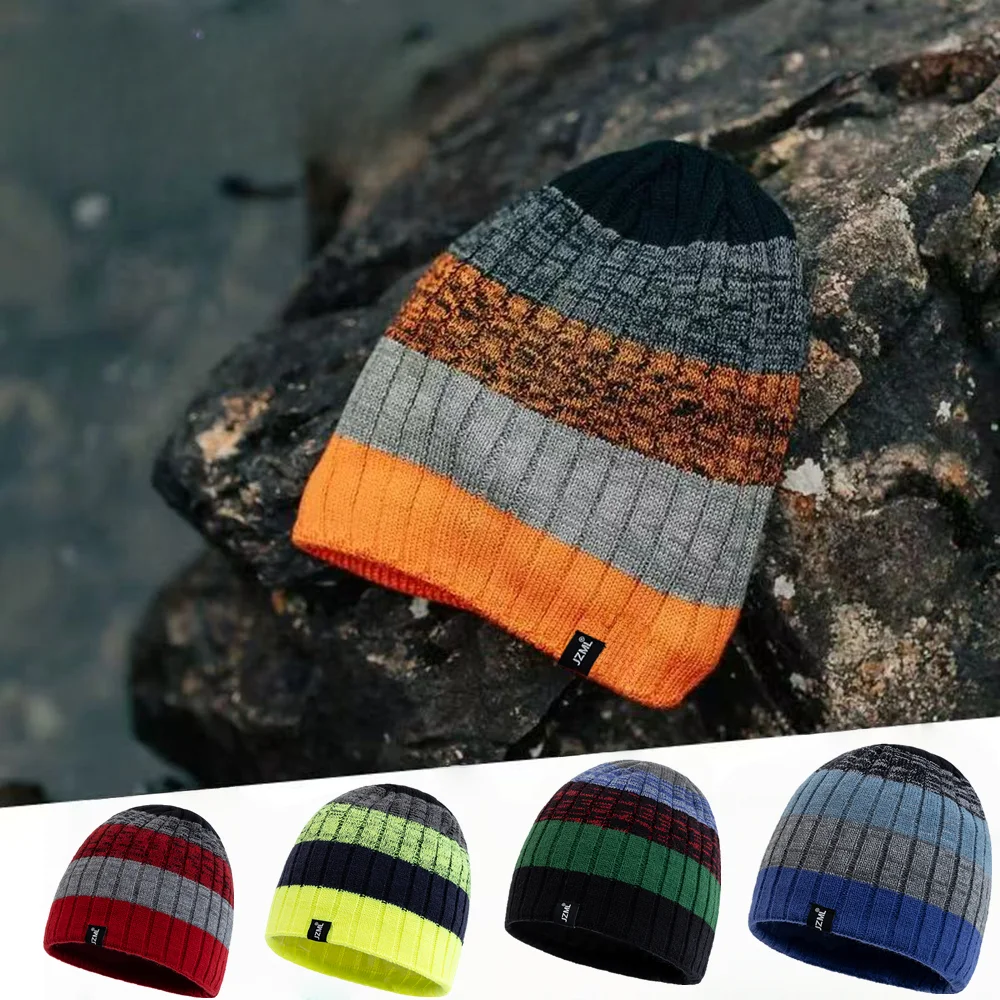 Neue Unisex JZML Label Beanie Mütze Bunte Streifen Wintermütze Lässige Gemütliche Strickmützen Outdoor Skifahren Sportmütze – Detail 4