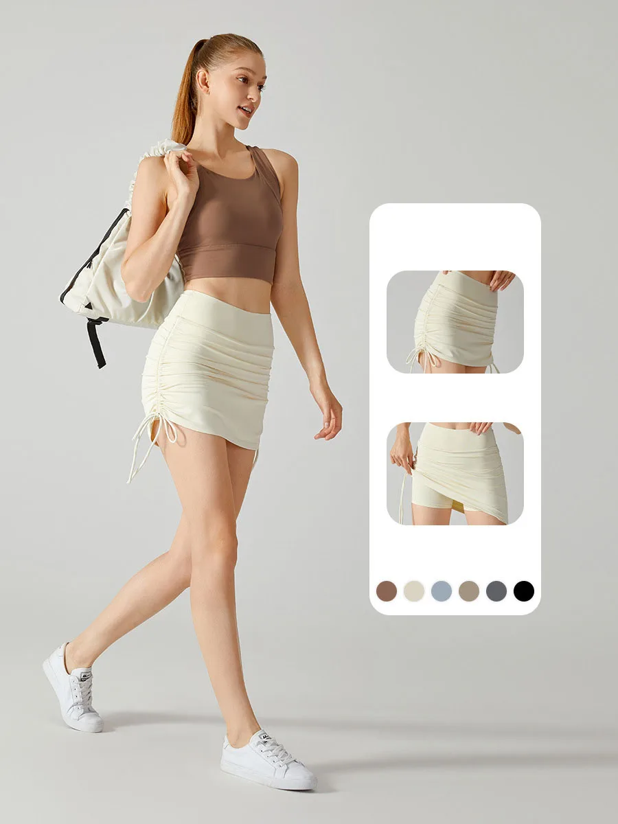 Outdoor Tennis Fitness Skirt Pants Women Stretchy Outwear Yoga Pants High Waist Lift Hip Drawstring Tie Skinny Sweatpants