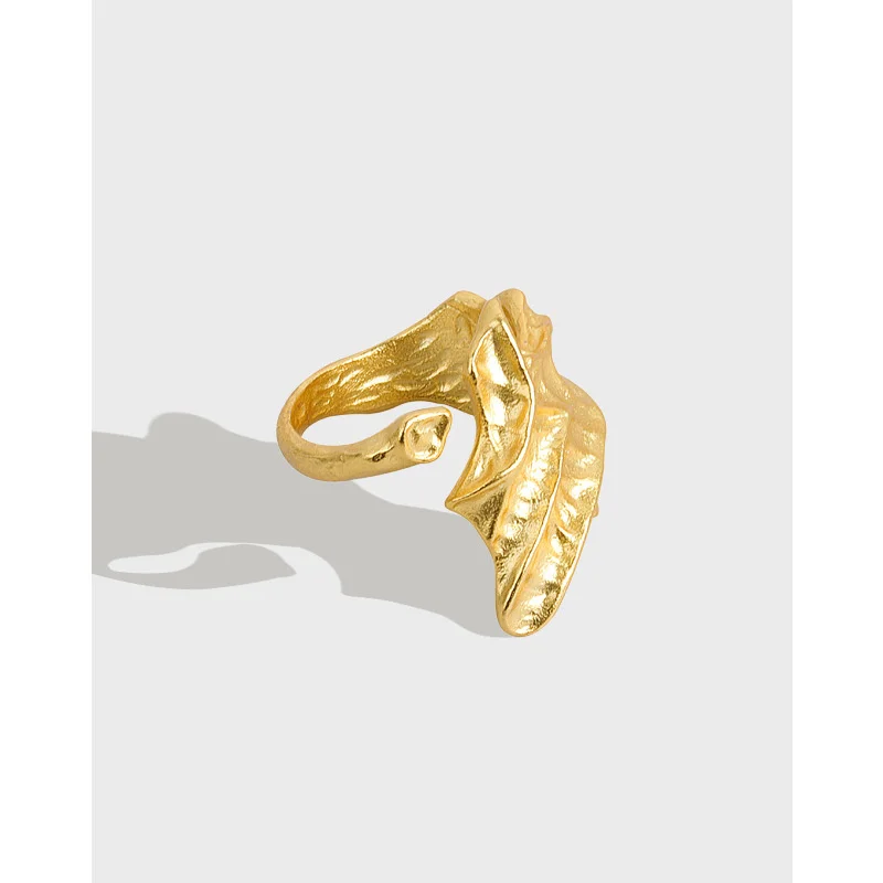 

Pnj316 Korean S925 Sterling Silver Ring irregular leaf surface gold silver tin foil paper opening ring