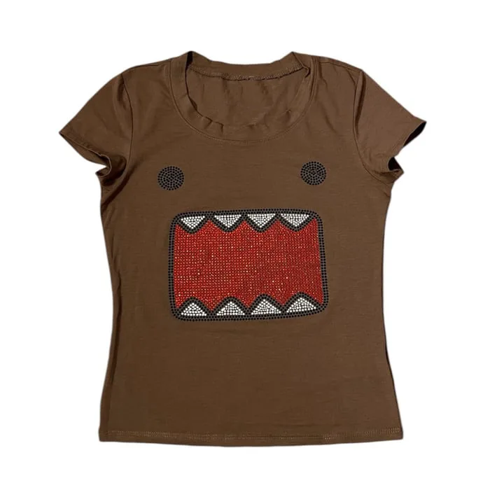 Y2k Mädchen Personalisiertes Strass-Kurzarm-T-Shirt, Modische Camisole-Weste, Vintage Tama Jun Strass-Top Großhandel – Detail 3