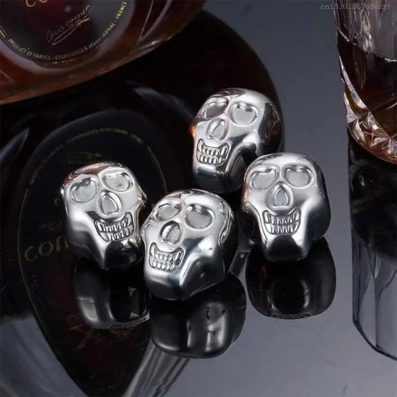 Reusable Skull Head Ice Cube Stainless Steel Chilling Stones Wine Beer Chiller Metal Ice Cube Gifts F1FB