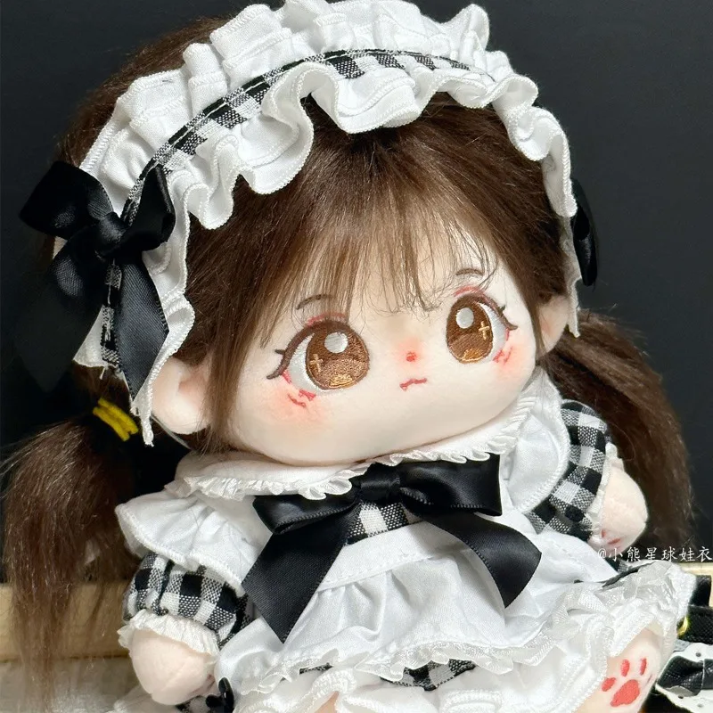 10cm maid outfit, 20cm cotton doll doll clothing, hair accessories, bib plaid maid set