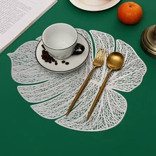 

Gold Leaf Placemats Kitchen Hollow Cup Mat Heat Insulation Pad Waterproof Table Mat Turtle Back Leaf Home Decor Coaster Saucer