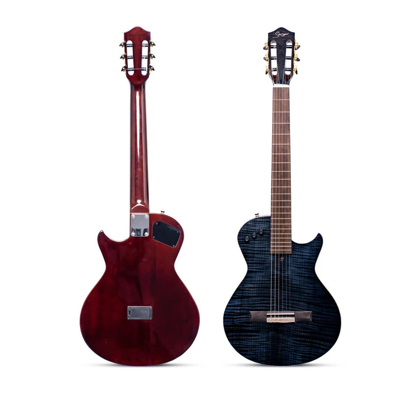 Portable Electric Guitar with Built-in Effect Silent Nylon String Travel Classical