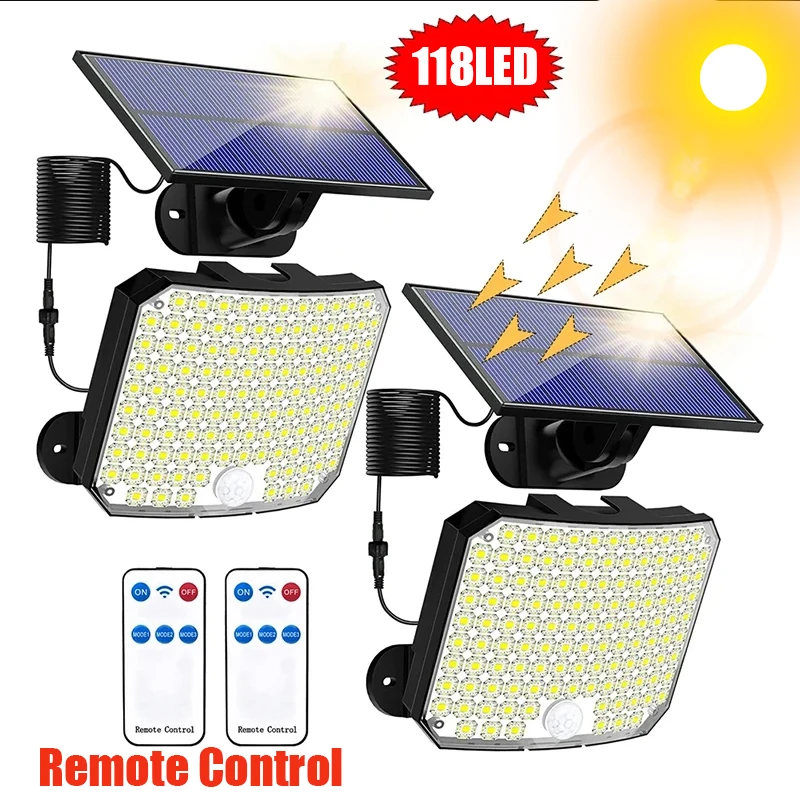 118Led Solar Lights Sensore Di Movimento Lampada Da Parete Telecomandata 3 Modelli Outdoor Emergency Ip65 Impermeabile Street Garage Garden Light