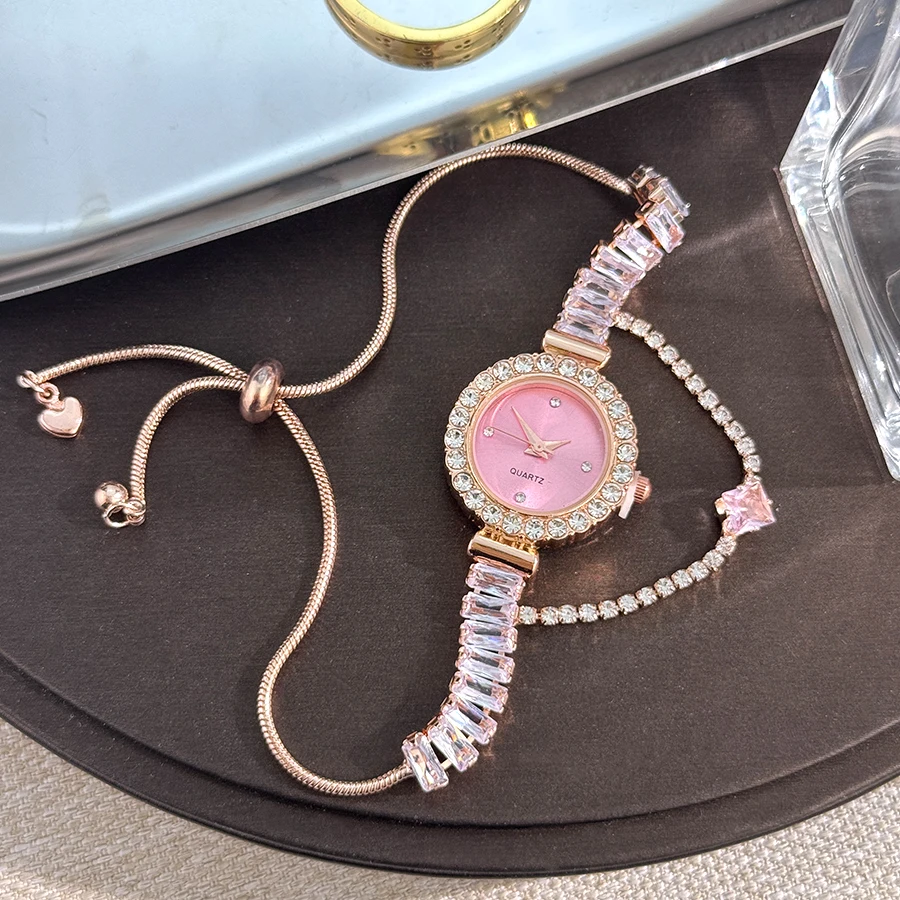 New luxury fashion diamond-encrusted women's watch temperament female students pull bracelet watch zircon pendant quartz watch 6