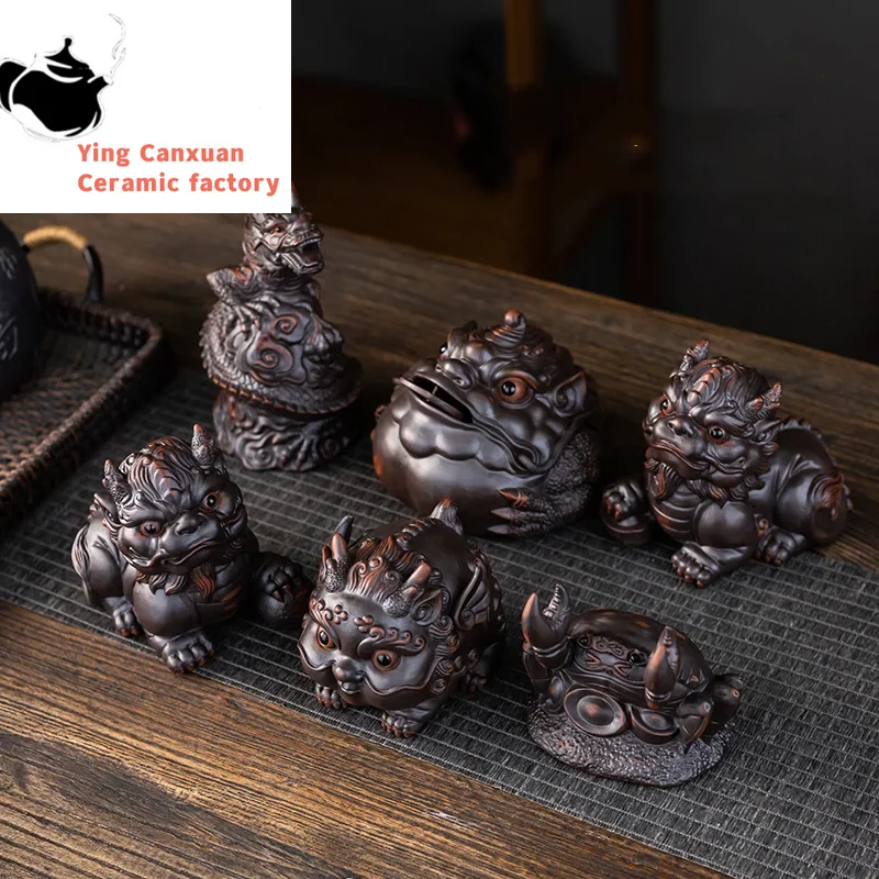 

Purple Pottery Tea Ornaments Supportable Lucky Toad Decoration Handmade Creative Tea Tray Decoration Tea Pet