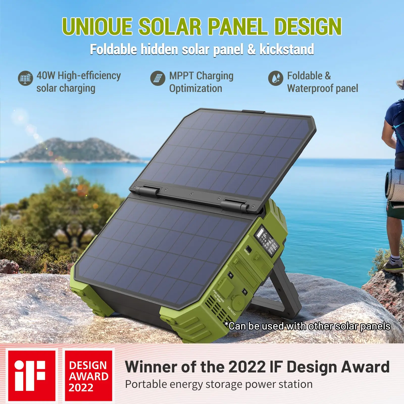 Portable Power Station with Built-in Solar Panel 614WH/192000mAh LiFePO4 Battery Pack 600W Solar Generator for Outdoor Camping 3