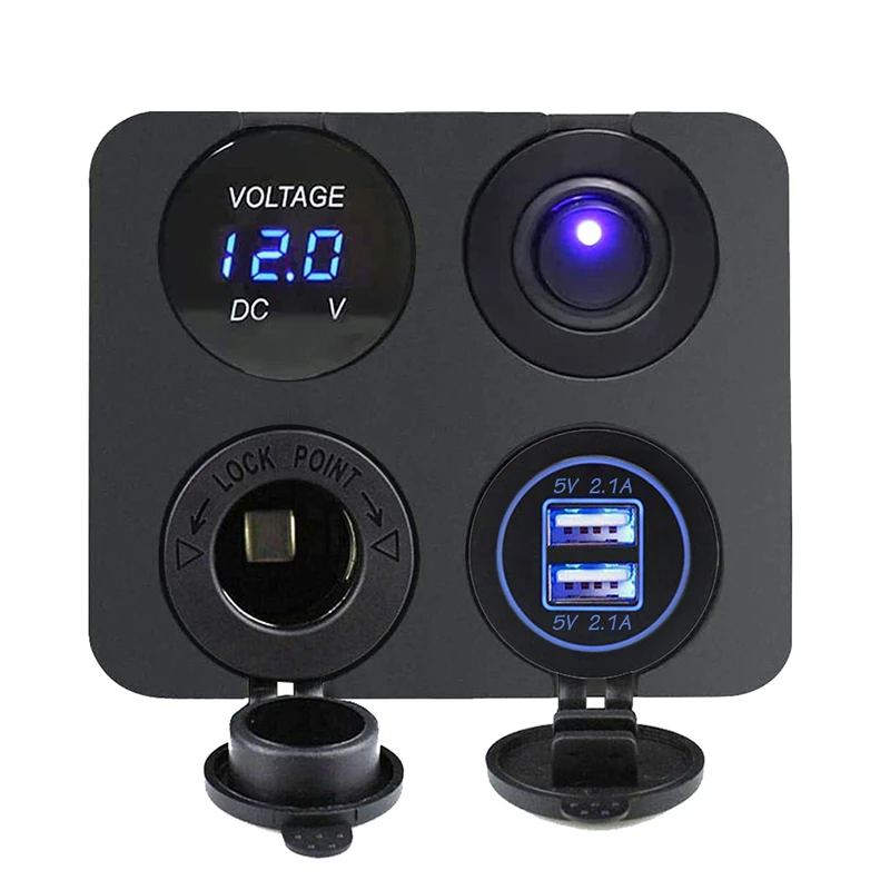 12V USB Panel Socket 4 in 1 Dual USB Charger with Rocker Switch Car ...