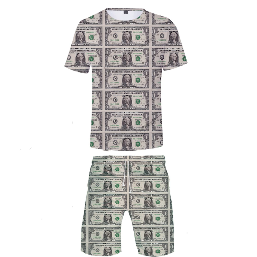 Men Sets Summer United States Dollar 3D Printed Shorts T-shirt