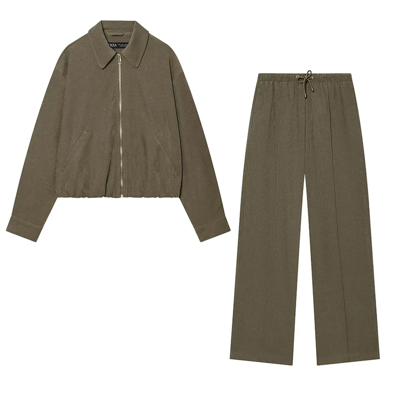 Elastic Waist Pants 2 Pieces Sets For Women Long Sleeve Zipper Jacket Coat Spring Autumn Two Pieces Set Woman Outfit ﻿