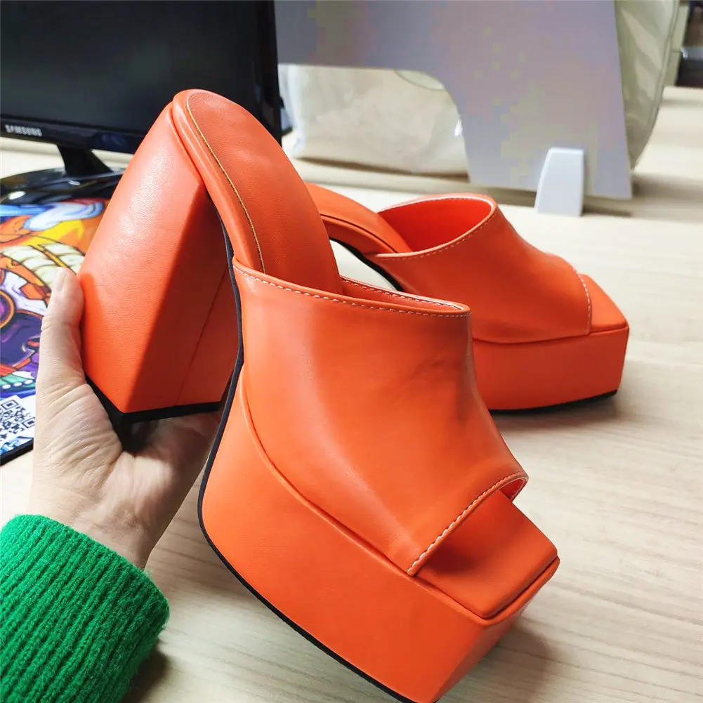 GIGIFOX Brand New Big Size 43 Summer White Chunky Heeled Mules High Heels Sexy Party Platform Heel Sandals Shoes For Women 2022
