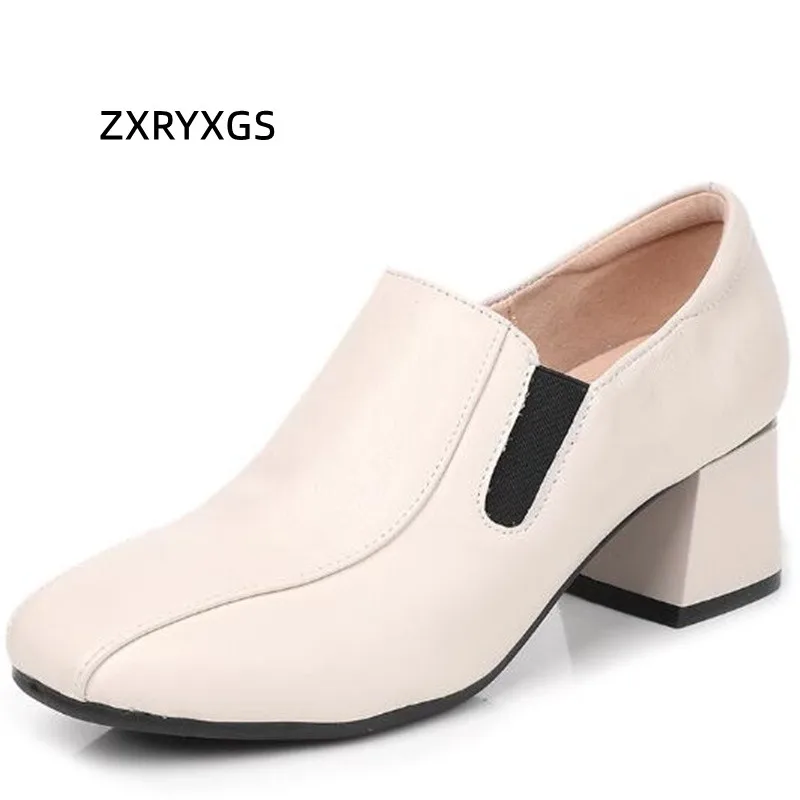 

2022 Autumn First Layer Cowhide High Heels Women's Shoes Elegant Comfort Work Shoes Large Size Square Toe Deep Mouth New Pumps