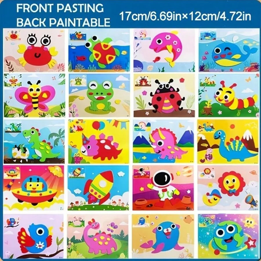 5pcs/10pcs random image sticker handmade DIY 3D EVA foam stickers animals dinosaurs pasting painting toys for kids