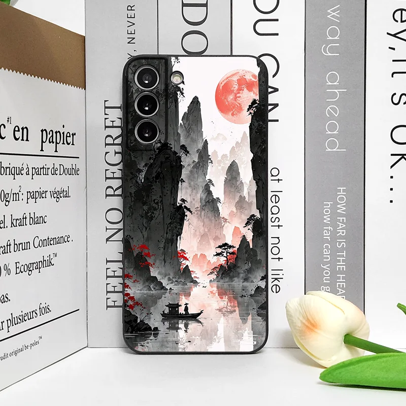 Ink Art Print Japanese Mountain Landscape Shockproof Silicone Phone Case