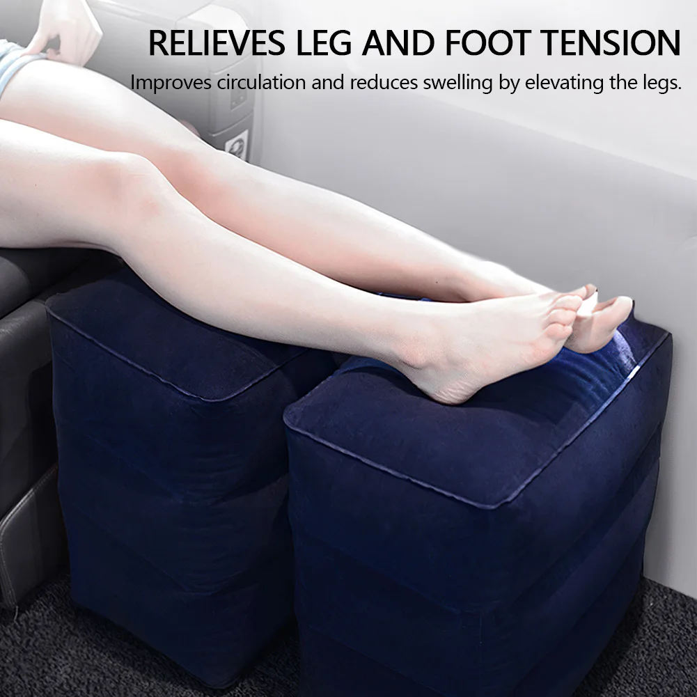 Inflatable Foot Rest Pillow for Kids/Adult Adjustable 3 Layers Height Footrest Pillow Airplane Travel for Airplane Train