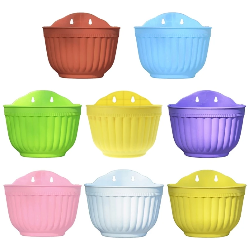 

2 Pcs Wall Hanging Flower Planter Plant Flowerpot Plastic Container for Garden Balcony Basket Decoration Dropship