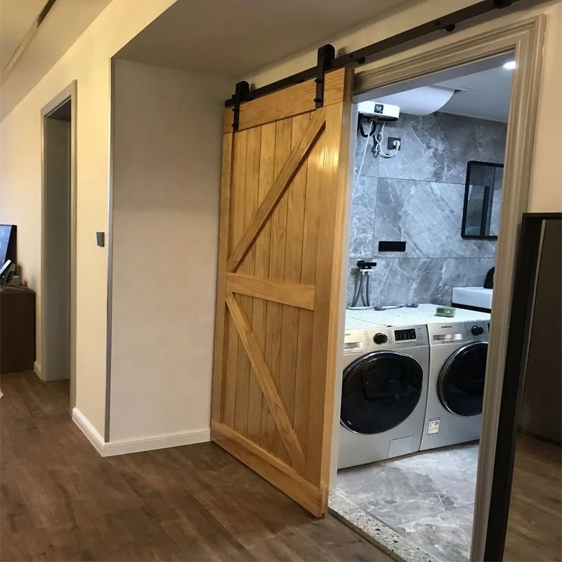 Modern simple appearance wooden door House entrance door Sliding wooden barn door 4