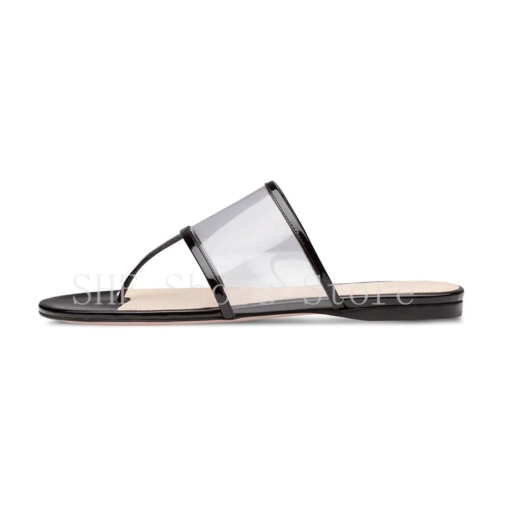 Fashion Transparent Pvc Flip-Toe Flates for Women Round Toe Low Heel Shallow Sandals Ladies Summer Casual Flipflops Shoes