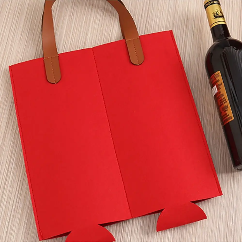 Protable Felt Wine Bag Single Double Insulated Felt Bag Solid Color Wine Carrier Bag