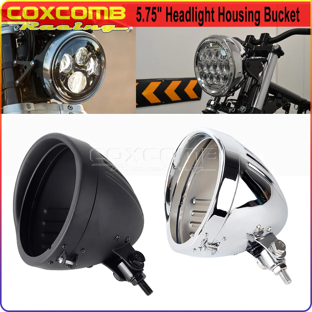 Lampada Frontale Per Moto Rotonda Universale Cromata/Nera 5.75 "Accessori Per Fari Lampadina Per Bezeled Bucket Housing Led Headlight Shell