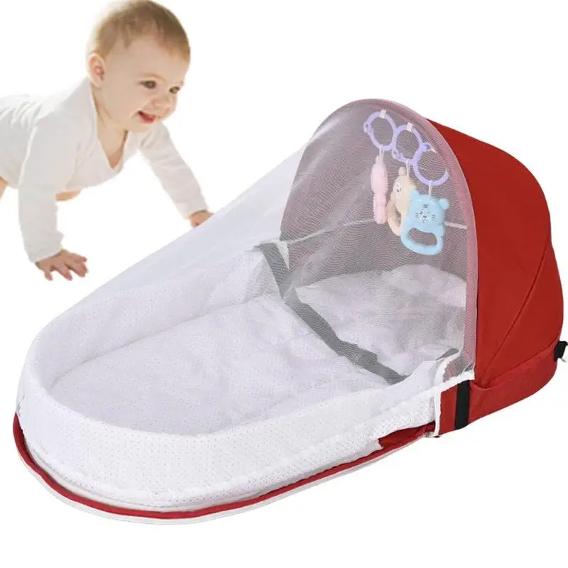 

Portable Infant Bassinet With Developmental Toys And Breathable Net Foldable Bassinet Travel Cradle Crib For Newborn Infant