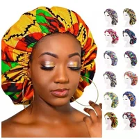 New Jumbo Large Hair Bonnet For Women Headtie African Ankara Printed Beanie Ladies Night Sleep Cap Wide Elastic Band Head Cover 2