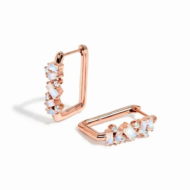 

AsinLove Fashion Rose Gold Geometric Synthesis Moonstone Rectangle Stud Earrings for Women 925 Sterling Silver Luxury Jewelry