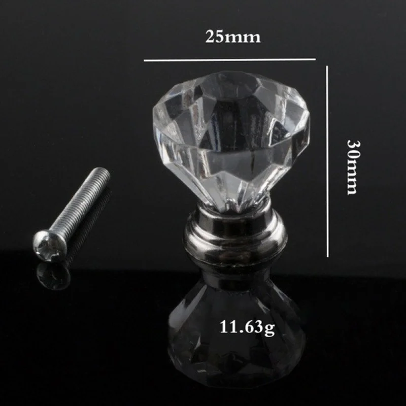 30mm Clear Crystal Cabinet Handle Drawer Bedside Table Cabinet Furniture Handle Pull Knobs Kits Door Knobs 10PCS furniture knobs