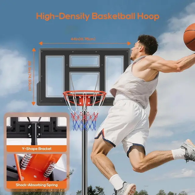 Adjustable Portable Basketball Hoop, 6.1-10ft, Shatterproof Backboard, Fillable Base for Pool/Backyard/Driveway